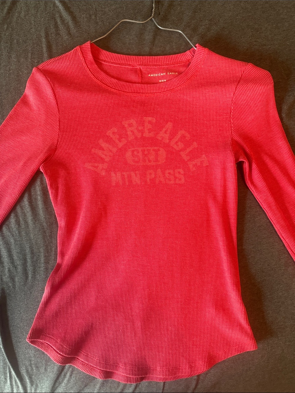 American Eagle Outfitters Woman’s Bright Red Ribbed Long-Sleeve Tee